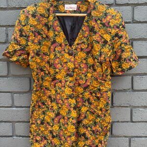 True Vintage 60s 70 La Donna Brown Floral Paisley Dress Suit Jacket Blazer Sz 10